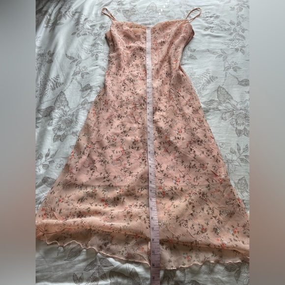 Y2K Pink Floral Cowl Neck Midi Slip Dress 6 Crinkle Fairycore Ethereal Hoco Prom - Picture 7 of 9